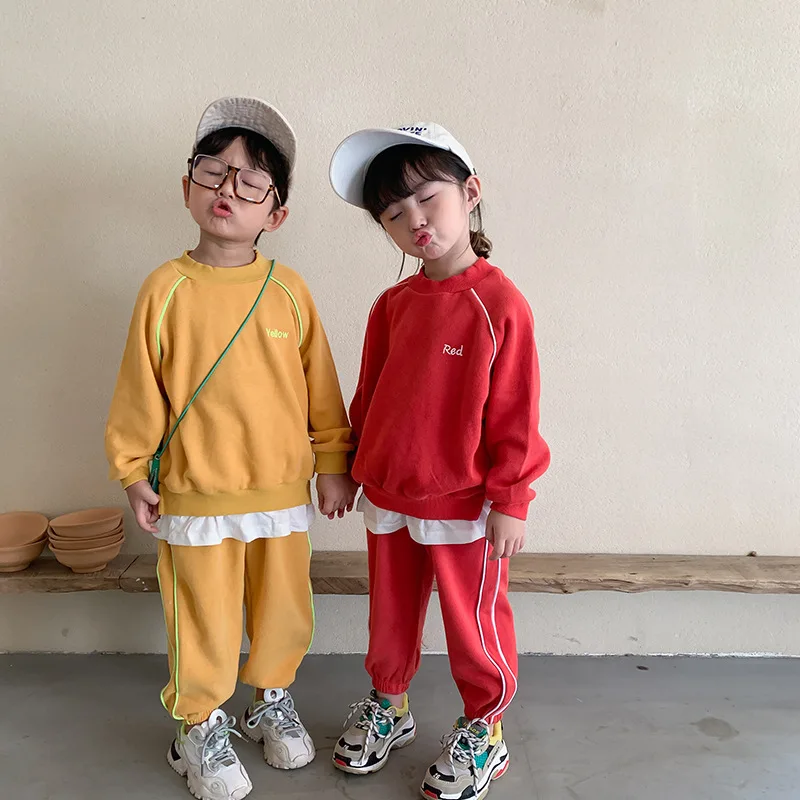 Осенний однотонный комплект из 2 предметов для мальчиков и девочек 2020 Новый