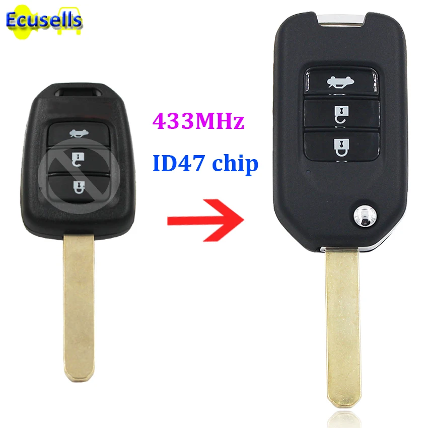 Обновленный дистанционный брелок с откидной крышкой 3 кнопки 433 МГц чипом ID47 для