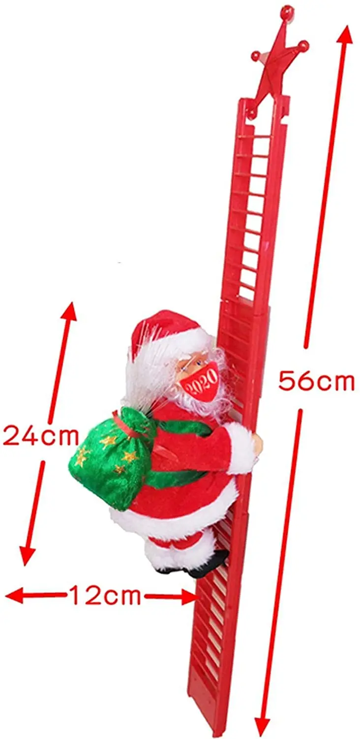 

Christmas Decoration Santa Wearing Face Mask Climbing Ladder Electric Santa Claus Climbing Rope Ladder Christmas Doll Toy