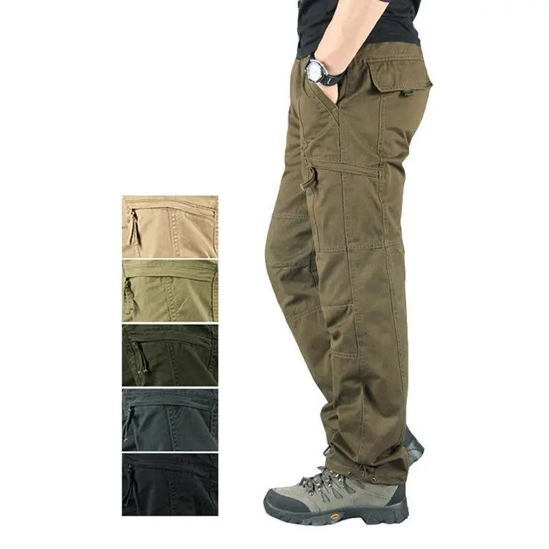 Men's New Tactical Pants High Quality Cargo Multi-pocket Khaki Black Army Green Cotton Original Street Beige Trousers