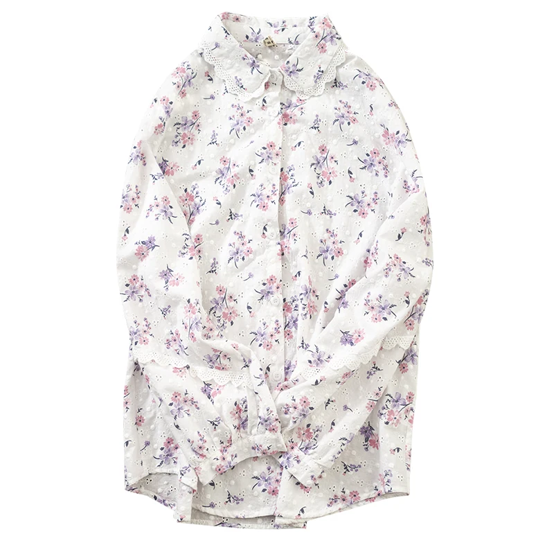 

Lamtrip Unique Flowers Print Long Sleeve Cotton Shirt Blouse 2021 New