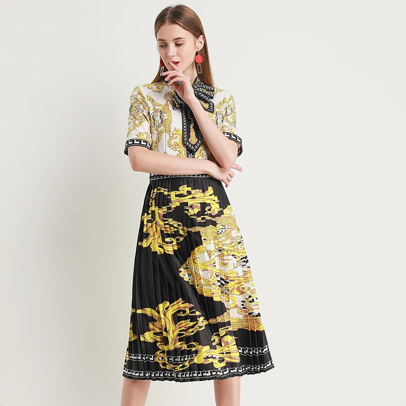 2020 летнее Плиссированное Платье с принтом высокое качество красивое платье до