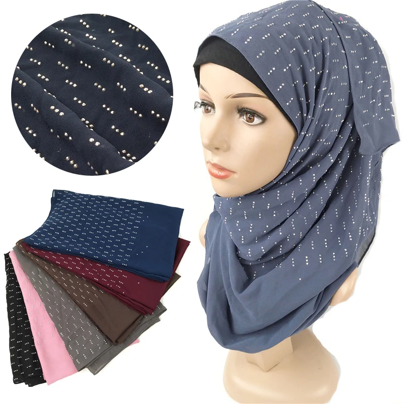 Однотонный шифоновый мусульманский хиджаб 180*75 см платок с ромбовидным фуляром