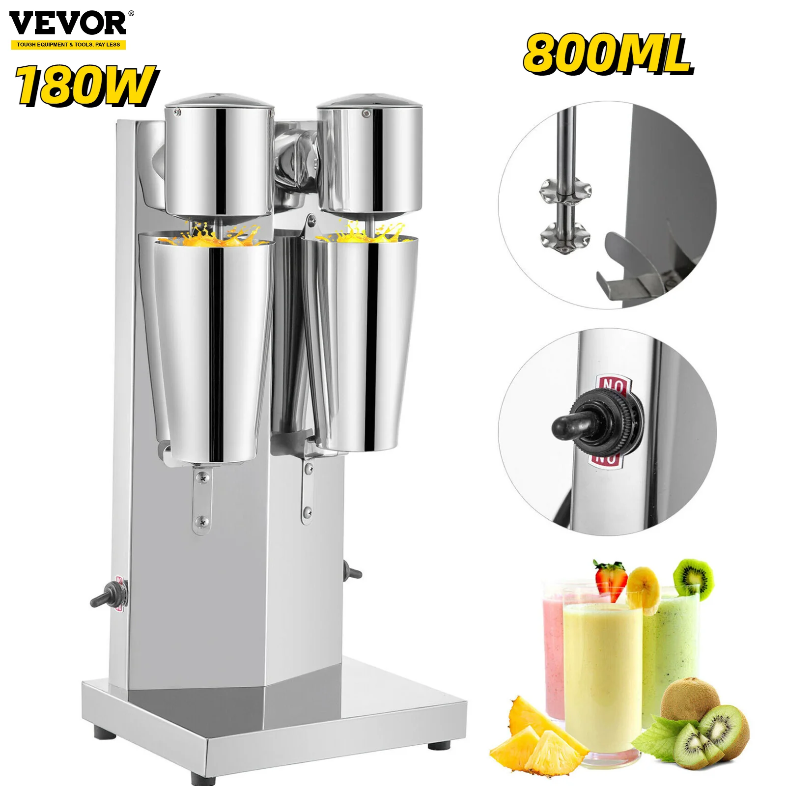 

VEVOR Commercial Milkshake Machine 800ml Home Smoothie Drink Mixer 180W Electric Single Head Milk Bubble Tea Shake Blender Maker