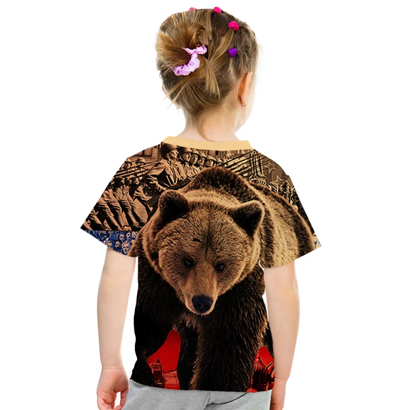 Детская футболка с рисунком животного волка медведя тигра | одежда и обувь