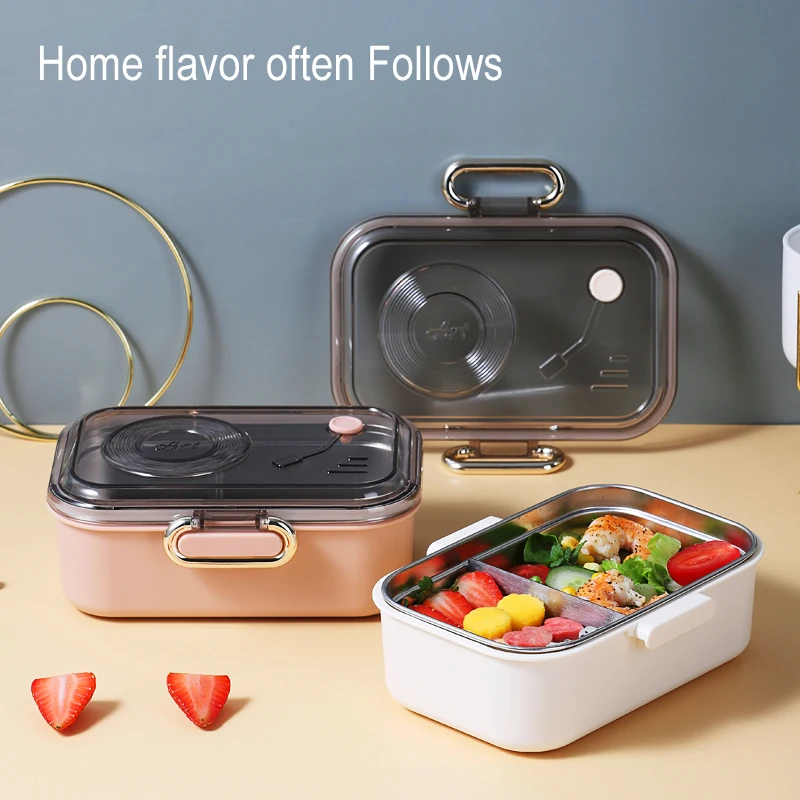 Fiambrera port&aacute;til Retro con fon&oacute;grafo, vajilla divertida, contenedor de almacenamiento de alimentos, caja Bento para ni&ntilde;os, escuela y oficina-1