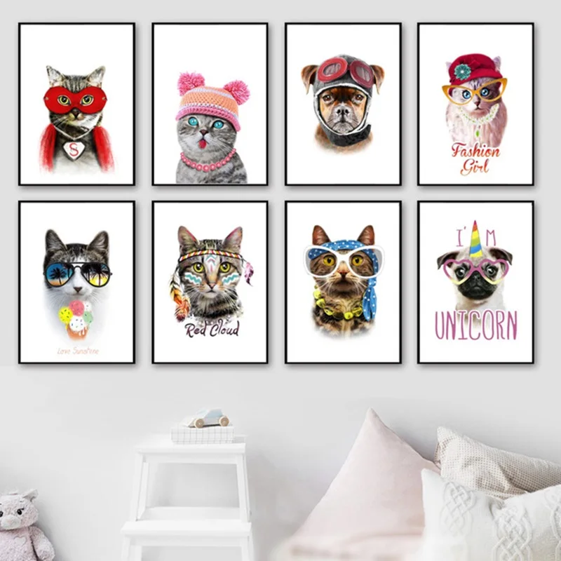 

Animals Poster Nordic Cat Dogs Posters Wall Art Painting Canvas Printed Fashion Baby Kids Room Bedroom Home Decoration Modular
