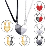 2 pcsset heart magnetic necklace pendant chain metal romantic choker necklaces for couple lovers valentines day jewelry gift
