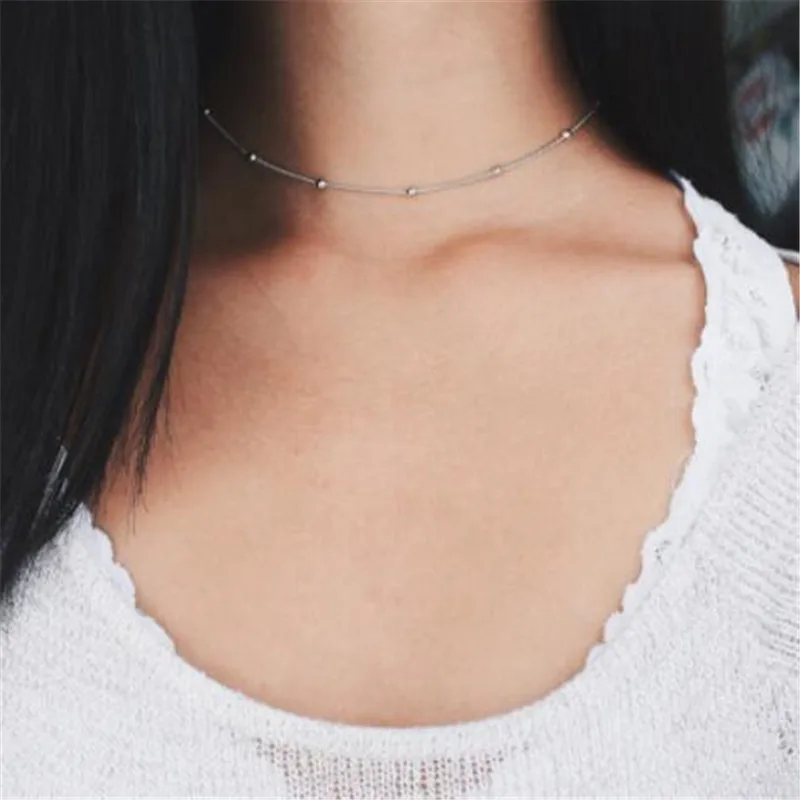 Boho Женская чокер золотая серебряная цепочка с бусинами подвеска деревянной