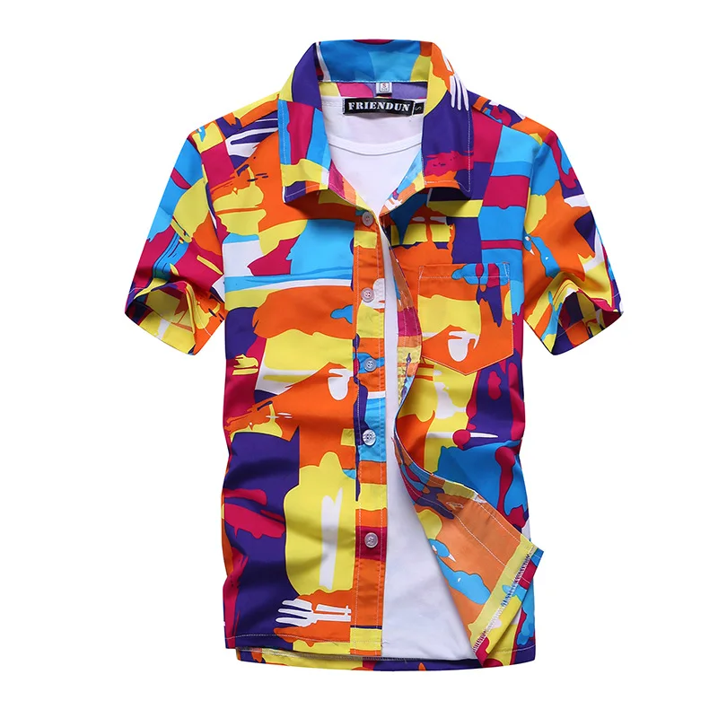 

Summer Men Youth Printing Plus Size Short-Sleeved Outdoor Beach Shirt Quick-Drying Loose Hawaiian Vacation Travel Clothing Tops