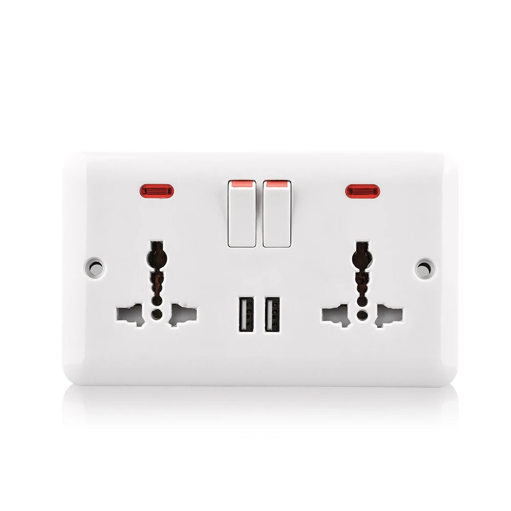 Универсальная настенная розетка с 2 кнопками, а