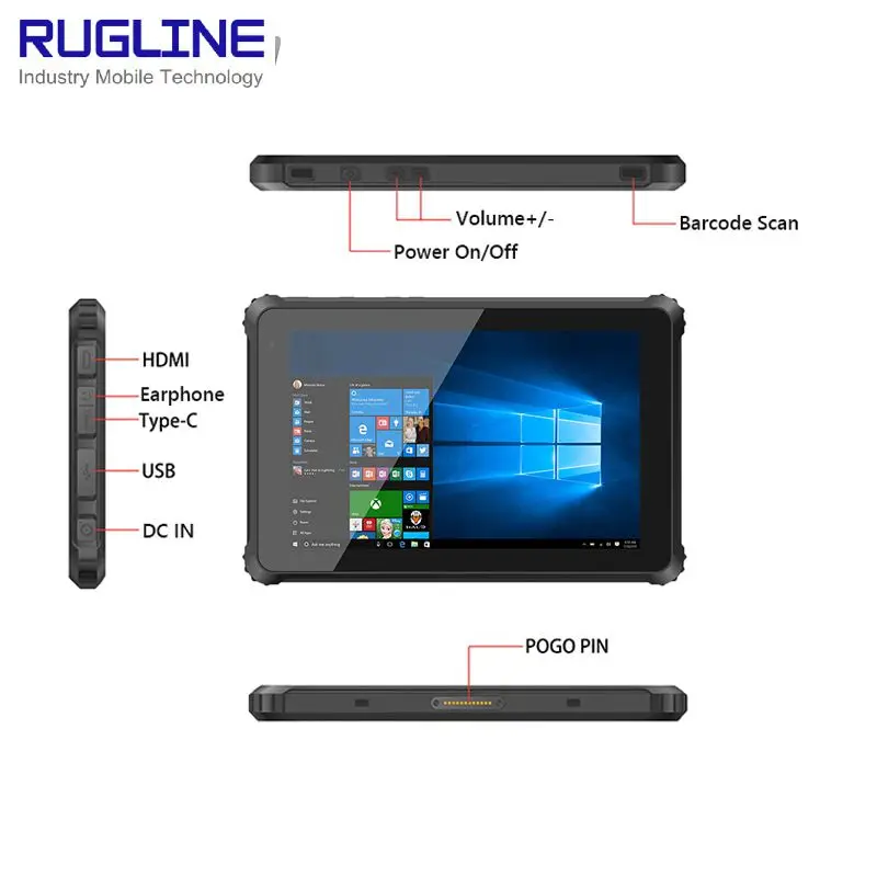 

RUNGLINE Rugged Windows 10 OS 4G RAM 64G ROM 2D Barcode Scanner Touch Screen IP67 Industrial Tablet PC