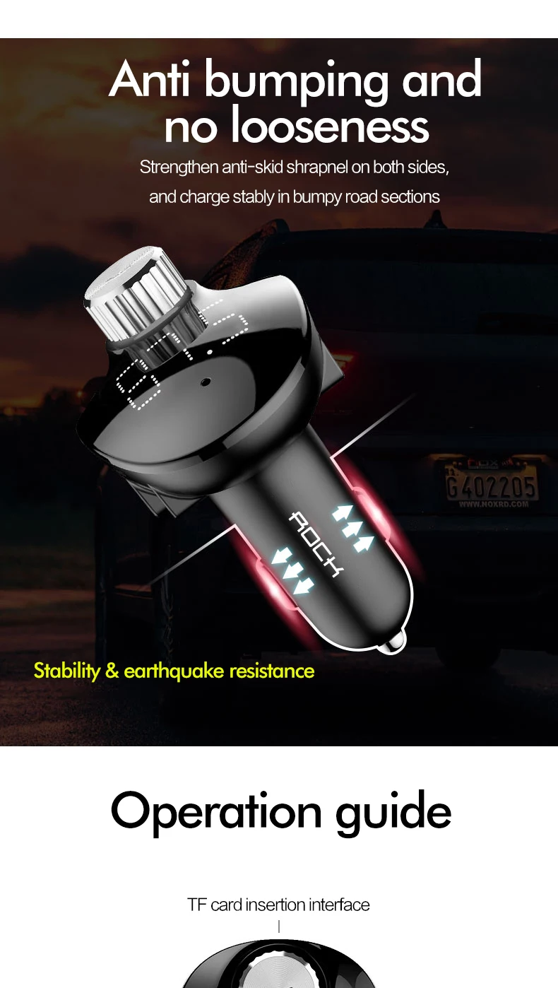 Автомобильное зарядное устройство ROCK с fm-передатчиком, Bluetooth, автомобильный комплект, Handsfree, приемник, TF карта, аудио, музыка, Mp3 плеер, автомобильное зарядное устройство для телефона