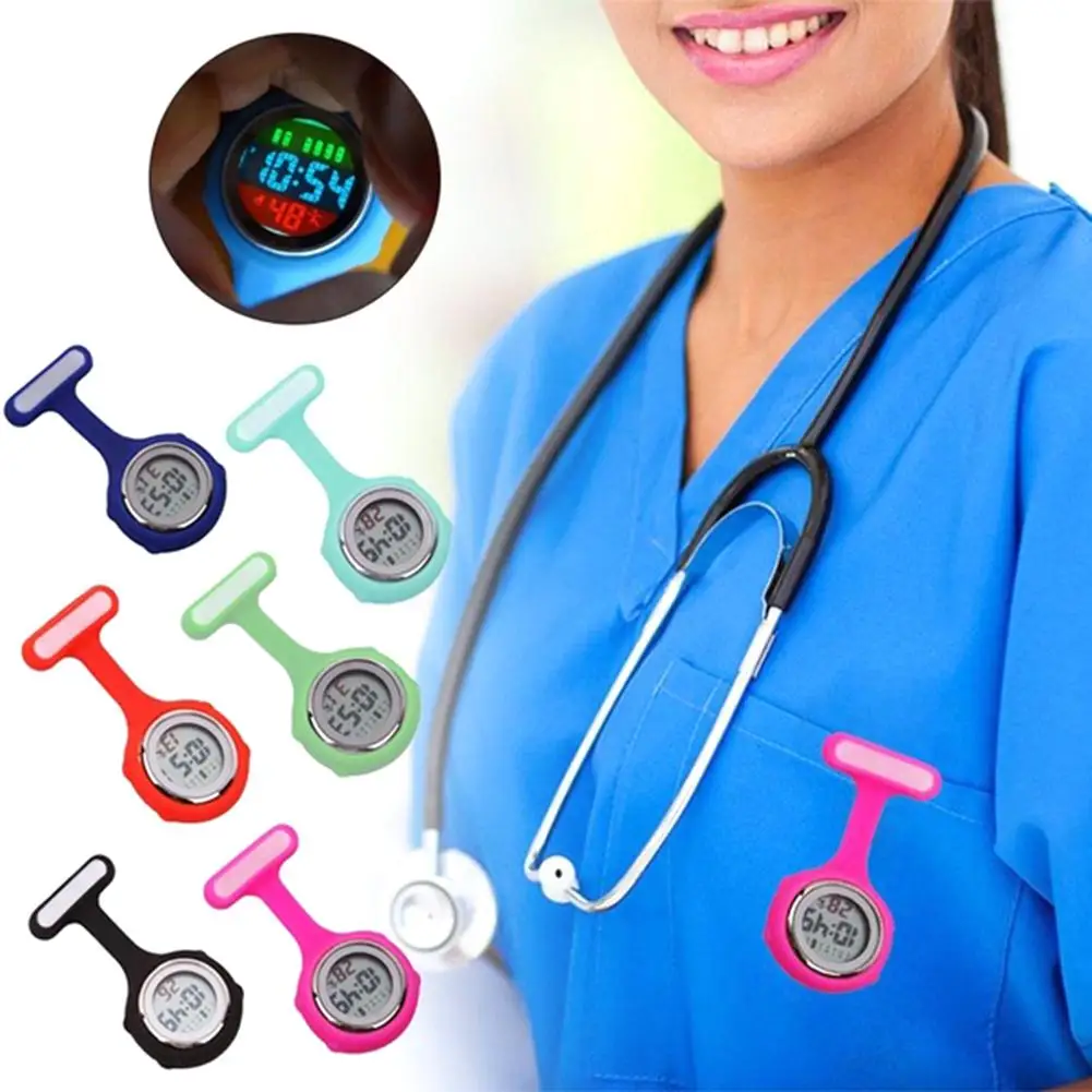 

Nurse Pockets Watch Women's Round Digital Display Dial Clip Fob Brooch Pin Hang Electric Silicone Watch New Fob Watches 1Pc
