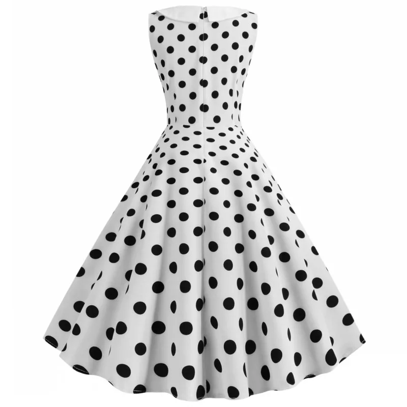 

2021 Summer Fashion European And American Women's Dress Sleeveless Round Neck Slim Body Retro Polka Dot Bow Big Skirt