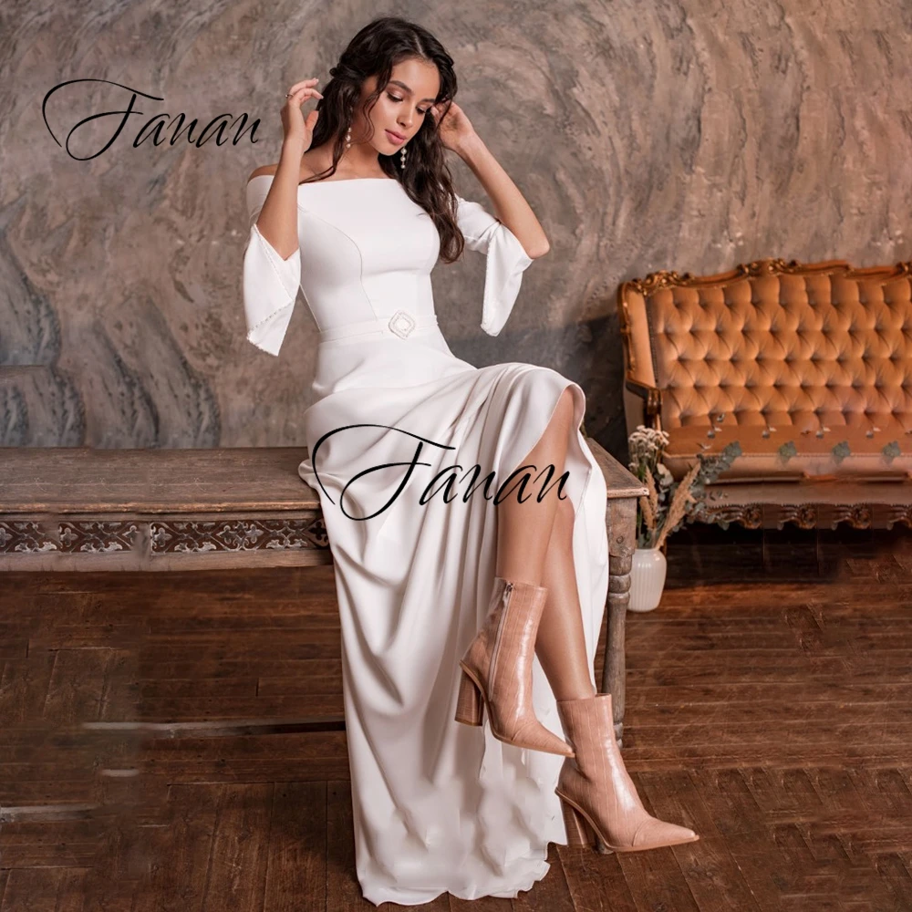 

Simple Boat Neck Long Sleeve Wedding Dresses A-Line Chiffon Backless Elegant Bridal Gown robe de soirée de mariage платье