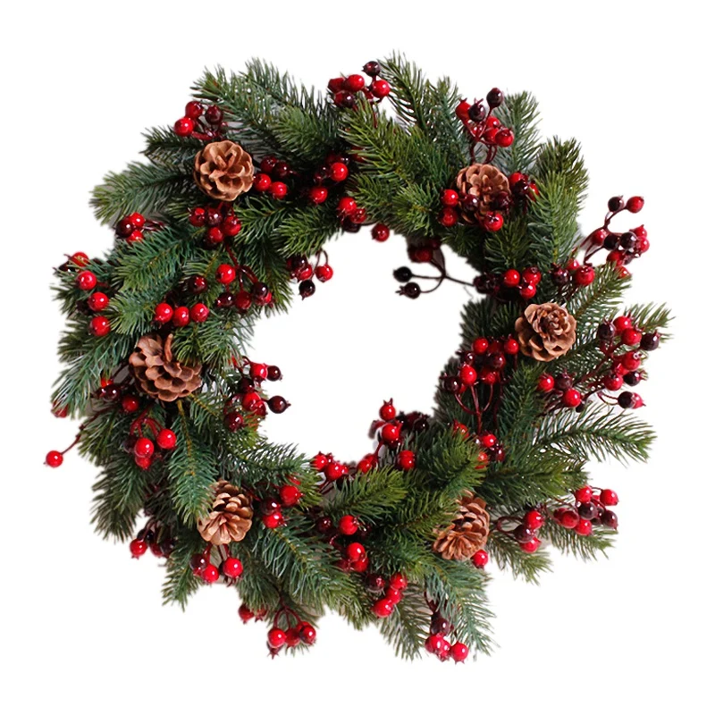 

Decorated Artificial Christmas Wreath Green Branches with Pine Cones Red Berries Indoor/Outdoor Xmas Decoration 45cm