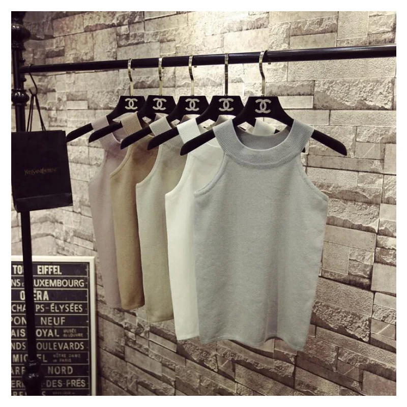 Летние женские тонкие вязаные топы на бретельках облегающие трикотажные майки