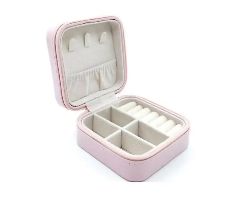 

Goocheer Jewelry Box Portable Storage Organizer Earring Holder Zipper Women Leather Jewelry Display Travel Case 10x10x5cm