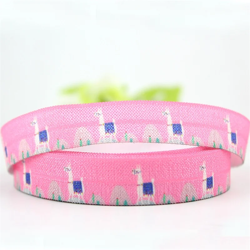 

5/8" Pink alpaca heat-transfer elastic foe printed ribbon 16mm diy girls handmade bow ribbons for degift wrap tape ribbons