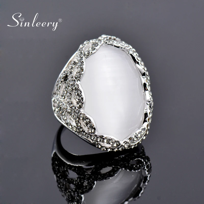 SINLEERY роскошные большие белые опаловые овальные кольца на палец с сияющим