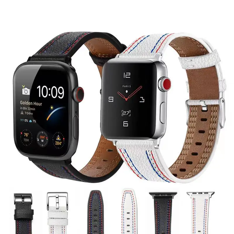 

Ремешок кожаный для Apple Watch 7 band, Воздухопроницаемый браслет для iwatch 6 5 4 SE 44 мм 40 мм Series 3 42 мм 38 мм
