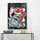 Модульные картины куадроса, настенный плакат с монетами, холст, домашняя живопись, Hd принты, граффити, красные губы, рот, домашний декор, плавающая рамка