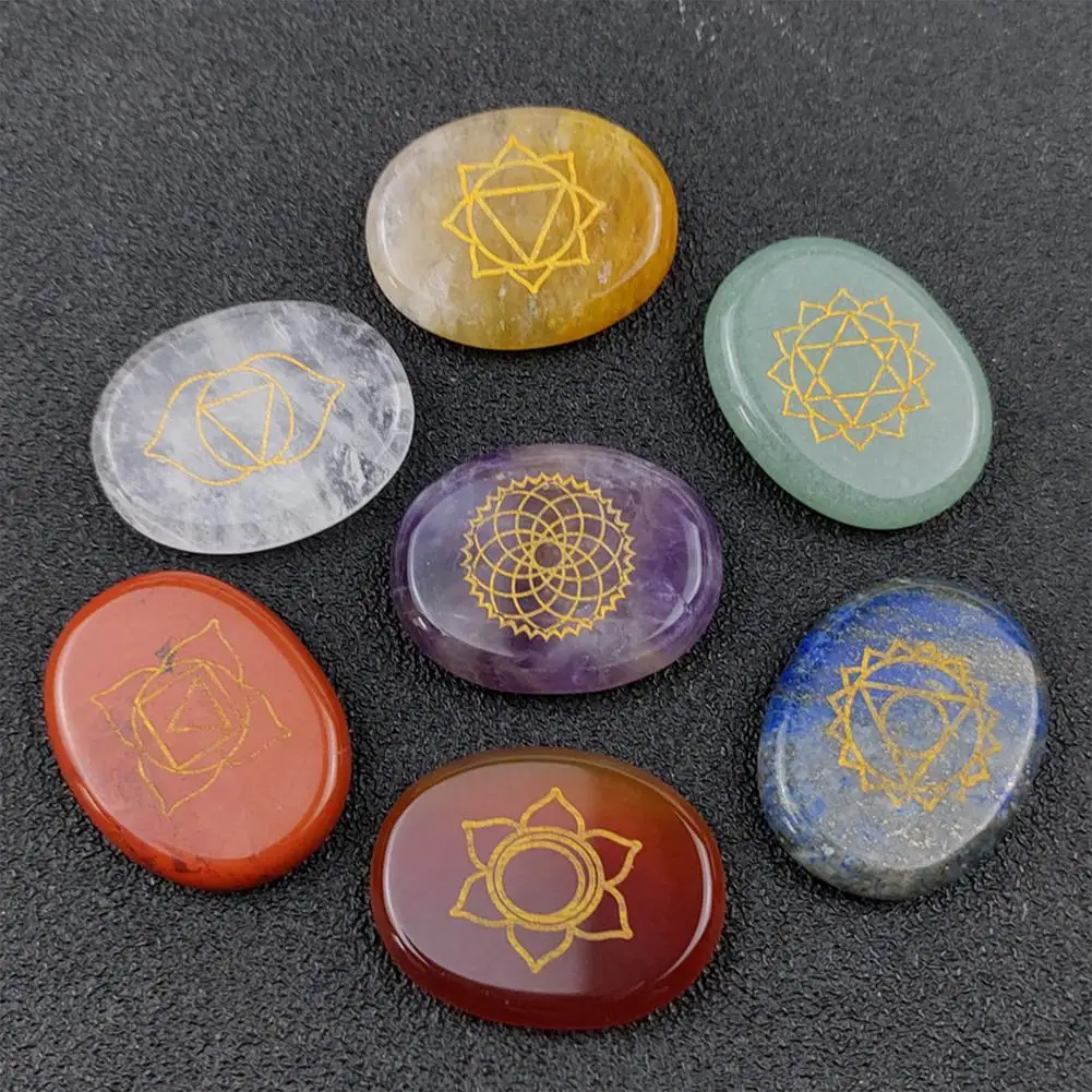 

Natural Stone Carved Chakra Pendant Round Shape Purple Crystal Quartz Lapis Choker Reiki 7 Chakra Stone Pendant Necklace No Hole