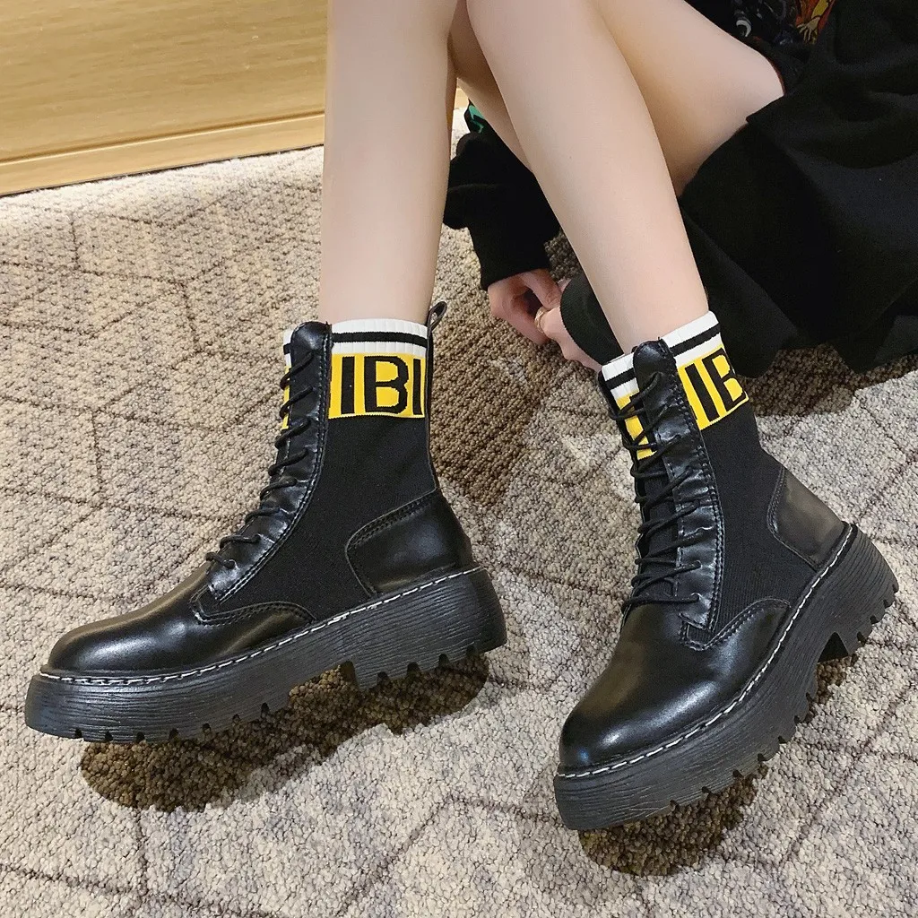 Модные женские носки на шнуровке ботинки средней высоты красивые Ботинки Martin