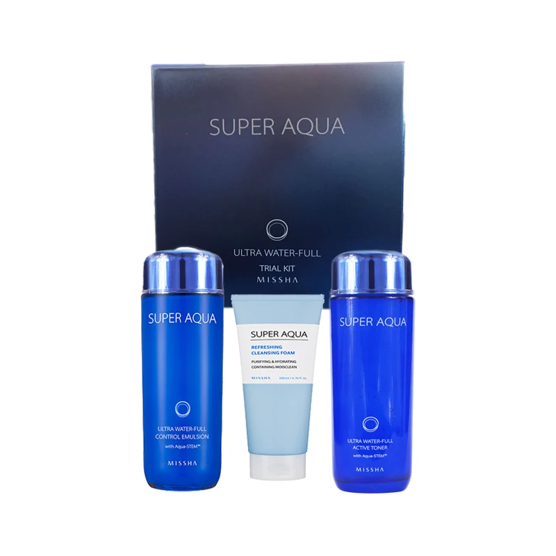 

MISSHA Super Aqua Ultra Water Full Kit (Cleansing Foam 20ml Toner 30ml Emulsion 30ml) moisturizing serum Face Skin Care Set