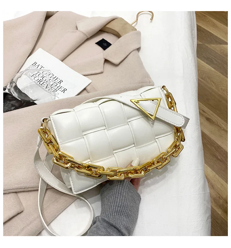 

Luxury Women's Shoulder Bags Weave Leather Flap Bag For Women 2021 New Brand Designer Handbags Thick Chain Crossbody Bags Female