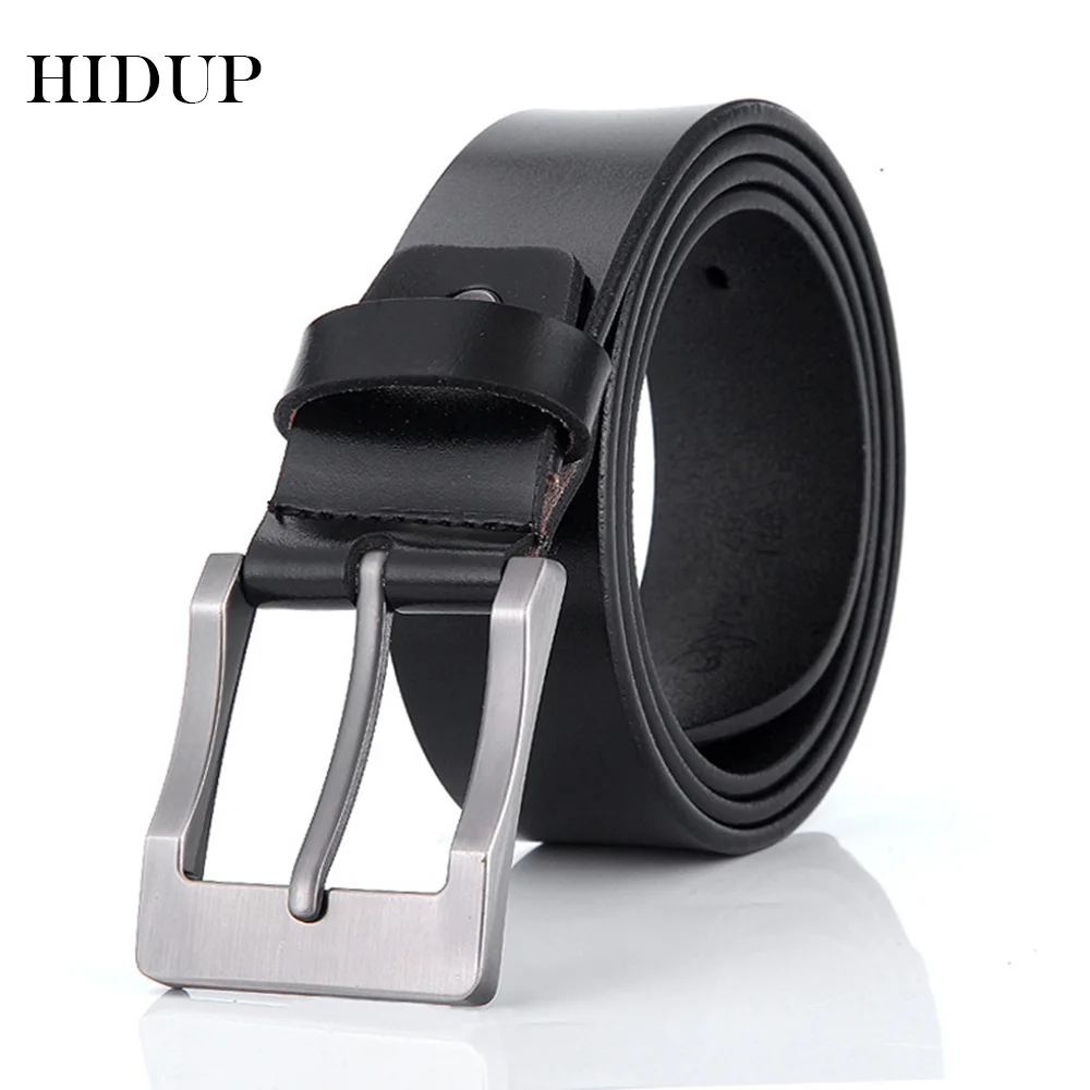 HIDUP Simple Casual Style Pin Buckle Metal Retro Genuine Leather Belts for Men 3.8cm Width Jeans Fashion Accessories 2022 NWJ559
