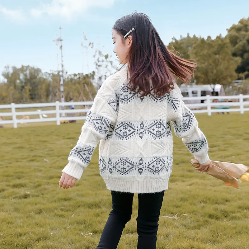 Для девочек Сезон осень-зима Милые свитера пуловеры вязаная блузка Детский