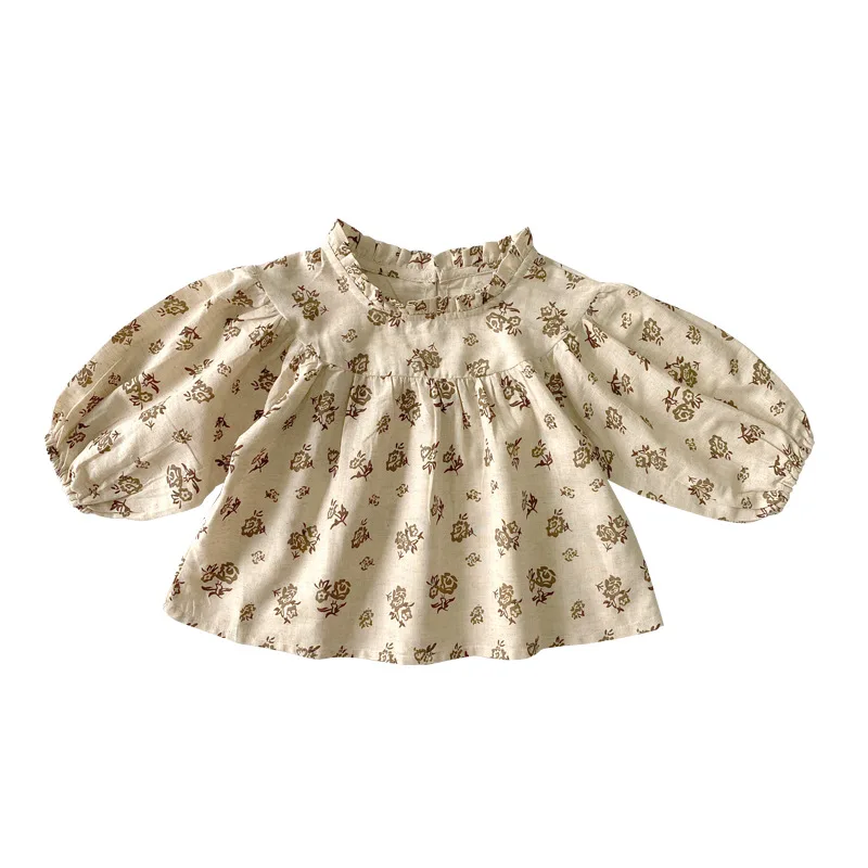 

Girl Casual Shirts Korean Fashion Kids Flowers Print Blouses Spring Autumn Children Long Sleeve Princess Clothes 1-6Y