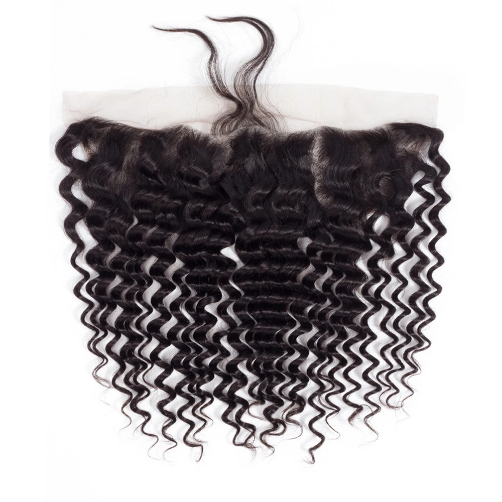 

13x4 Transparent Deep Wave Lace Frontal Closure Curly Human Hair Front Closure Pre Plucked With Baby Hair Melt Skin Perfectly