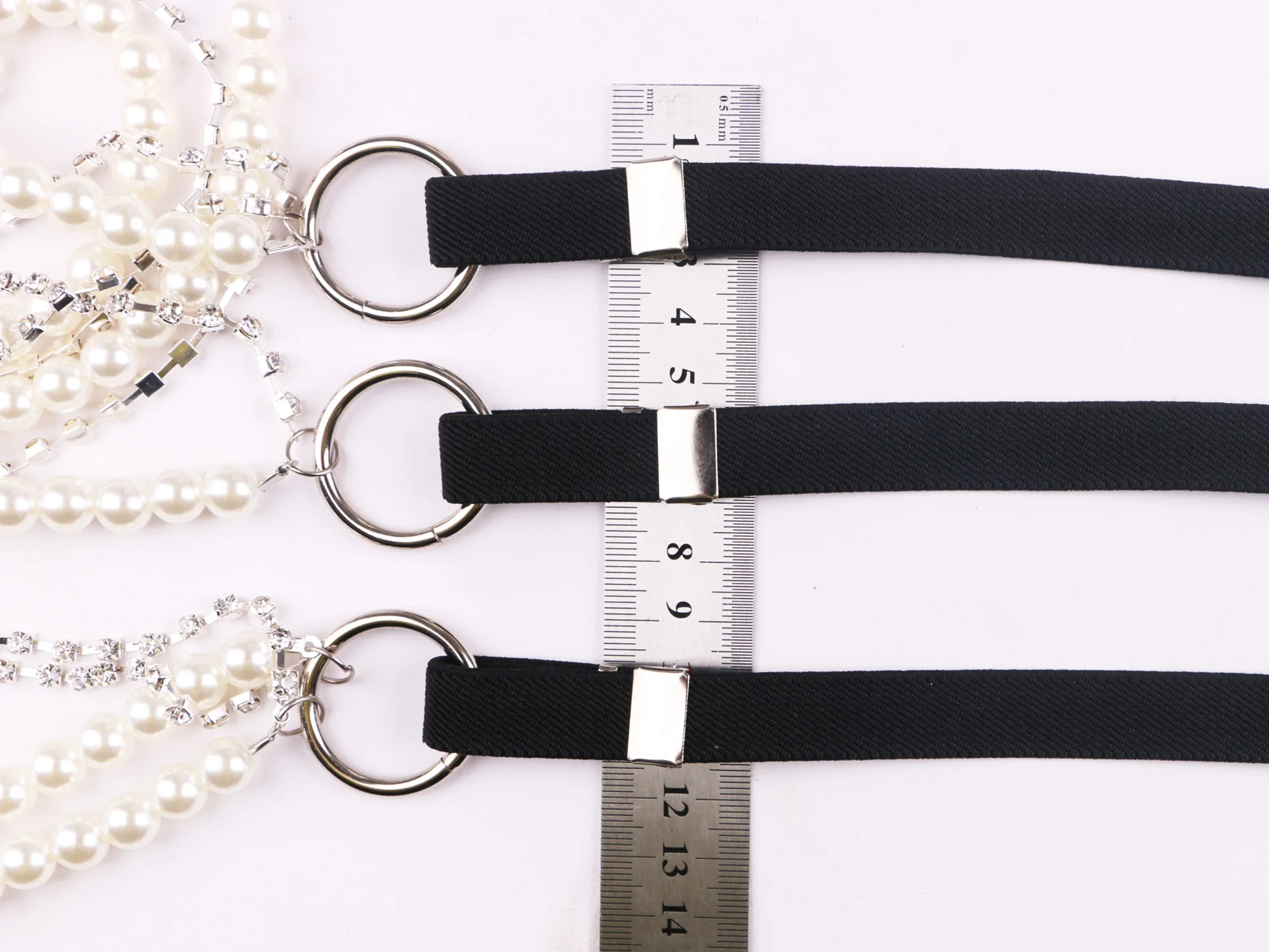 

Rhinestone crytal silver claw beads suspenders on women shirt O-Ring Garters rubber Elasticity Belt Pearl braces for jeans Strap
