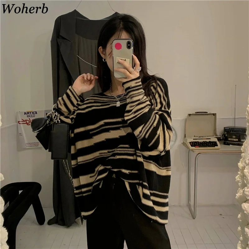 Женские полосатые пуловеры Woherb простые в японском стиле шикарные модные