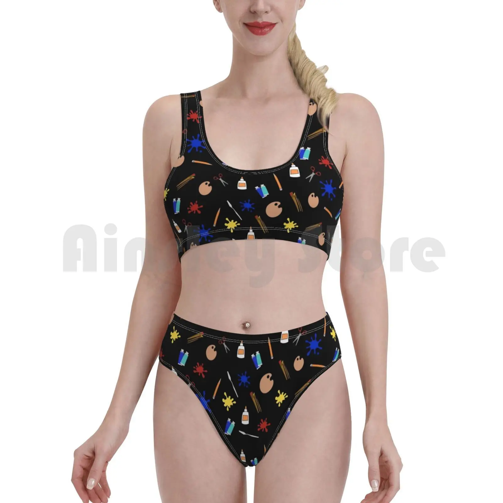 Художественные принадлежности для учеников в горошек школы с темно-синим фоном