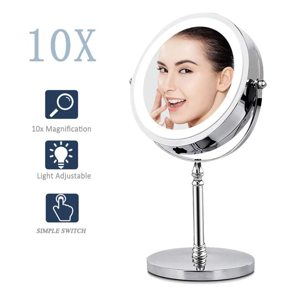 

7 Inch Swivel Vanity Mirror Double Sided Makeup Mirror Metal LED 10X Magnification Mirror without Battery (Silver)