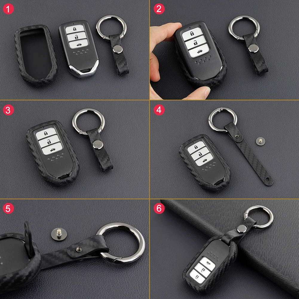 

Carbon Fiber Car Key 68*38mm Case Accessories Honda Accord CR-V HR-V Civic 1set Scratch Proof Fastness Carbon Fiber Look Texture