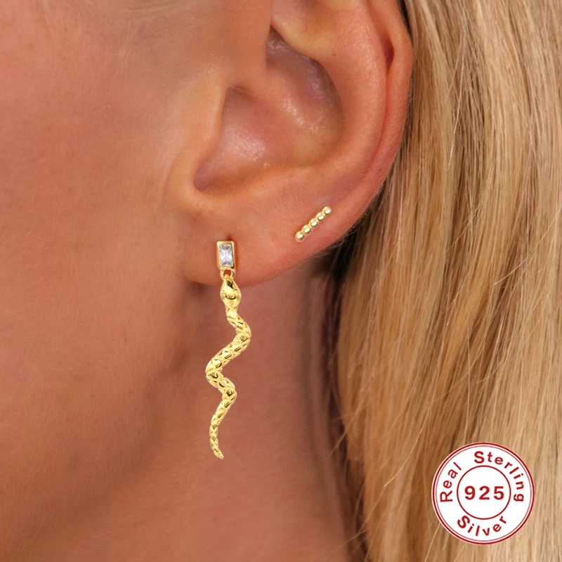 

Aide 925 Sterling Silver Colorful Square Zircon Twisted Snake Pendant Stud Earrings For Women Luxury Rock Punk Piercing Jewelry