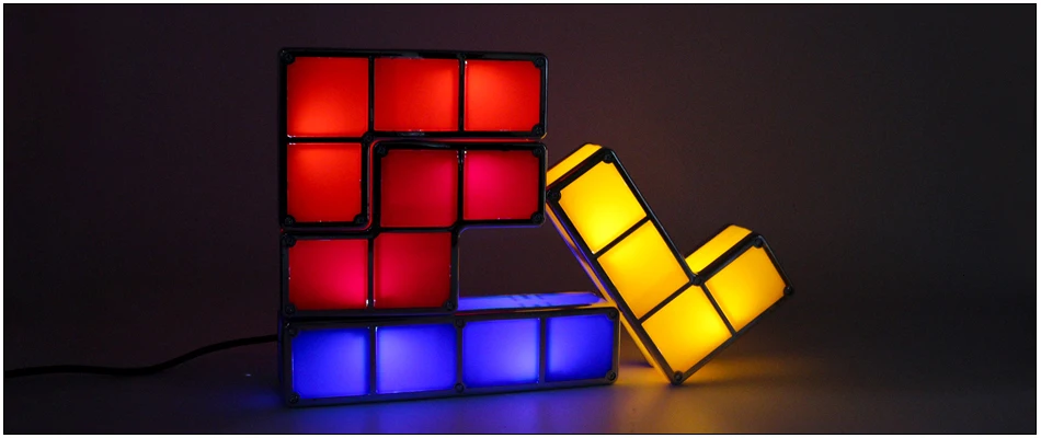Новинка Hinnixy Tetris Puzzle Light Стекируемый светодиодный прикроватный декор для детей освещение 3D Ретро игра башня лампа красочный кирпич DIY игрушки