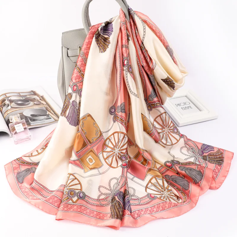 

2021 Fashion Carriage Dustproof Handkerchief Summer 180X90CM Silk Scarves Lady Print Beach Towel Korean Travel Sunscreen Shawls