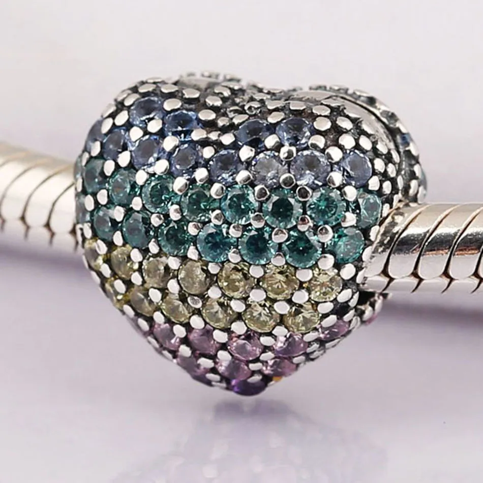 

Authentic S925 Clip Bead Charm for Women Bracelet Bangle Open My Heart Pave Clip Multi-Color CZ DIY Jewelry