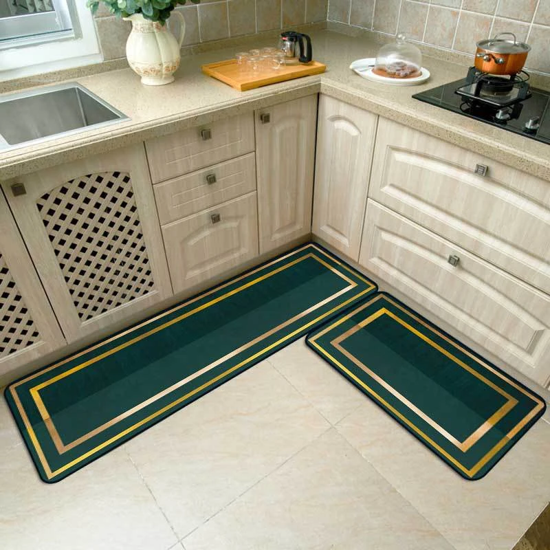 

Luxurious Style Green Printed Carpet Mat Kitchen Mat Anti-slip Rugs Front Door Mat Bathroom Carpets Tapis Floor Mat Gift