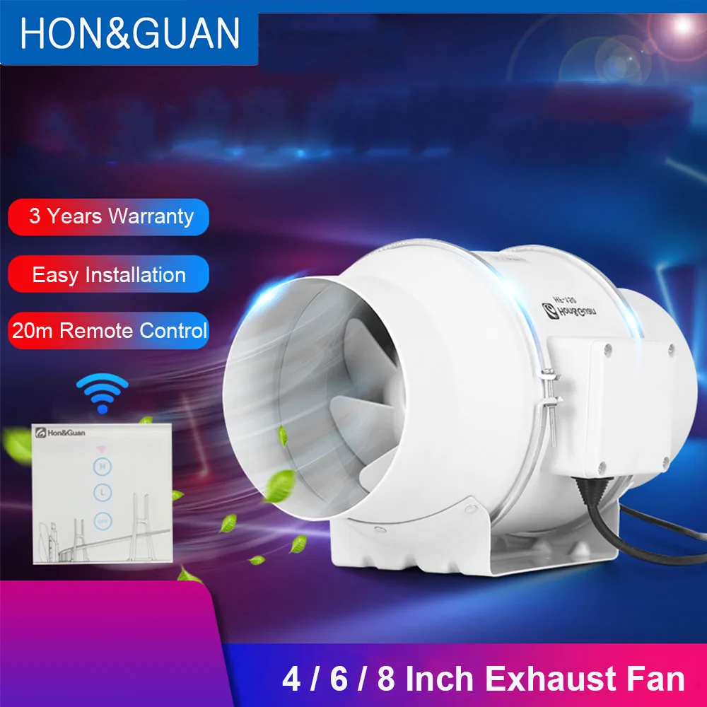 

4 6 8 inch Silent Inline Duct Fan Wireless Control Exhaust Ventilation Air Extractor for Bathroom Kitchen Hood Ventilator Vent