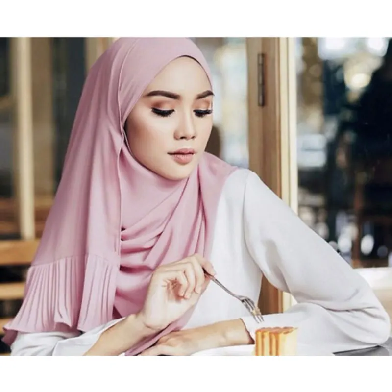 

Простой шифоновый шарф, хиджаб, мусульманский женский модный плиссированный длинный головной платок 180*70 см, Дубай, Турция, исламский