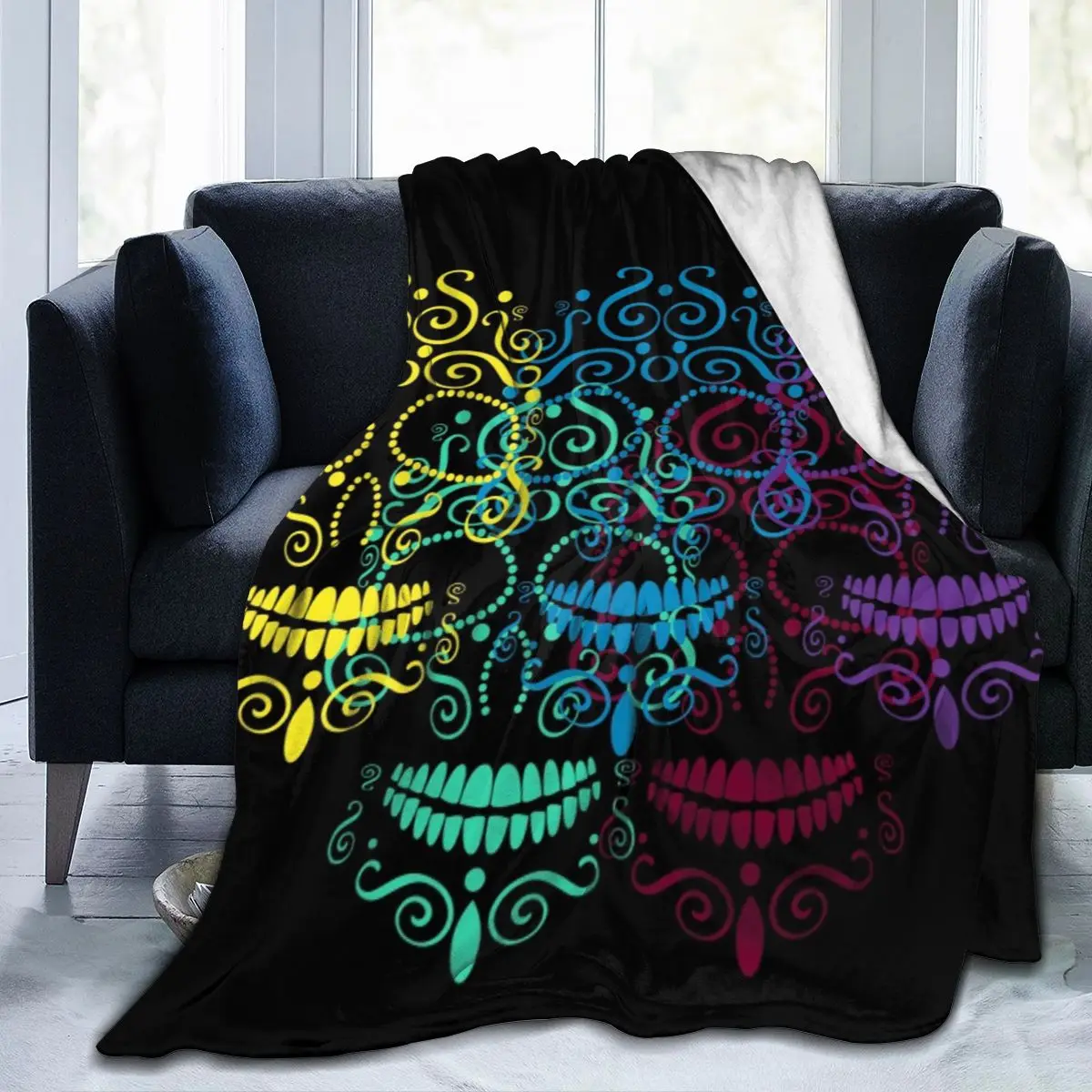 

Cool Skull Design Soft Cozy Blankets For Bed Couch Sofa All Season Warm Flower Fleece Blanket Drop ship Wholesale Flannel Throws
