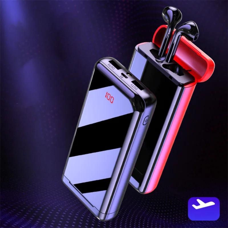 Беспроводные наушники V5.0 Bluetooth HD стерео внешний аккумулятор 10000 мАч чехол для