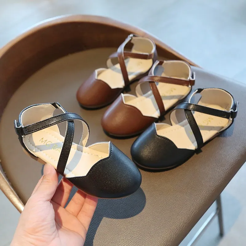 

Kids Shoes Fashion Spring Autumn Toddler Shoes Girls Children's Cross-tied Pu Leather Princess Comfortable Flat Dance Shoe Baby